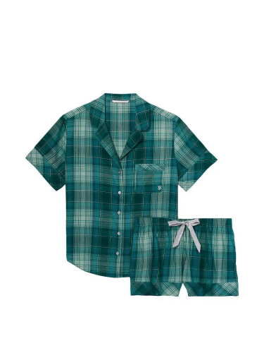 Піжама Flannel Short Pajama Set Sea Salt Green Plaid