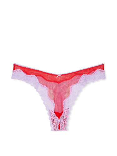 Трусики Tease Mesh Lace-Trim High-Leg Thong Panty Silky Lilac