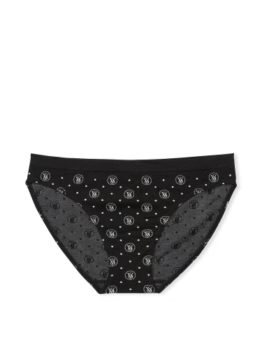 Трусики Victoria's Secret Seamless Bikini Panty Black Logo Dots