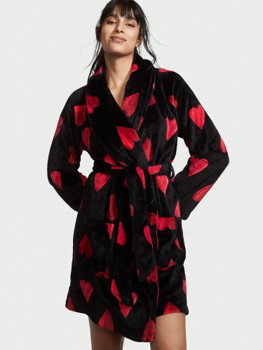 Плюшевий халат Short Cozy Robe Black Heart від Victoria's Secret