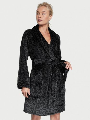 Плюшевий халат Short Cozy Robe Black Leopard від Victoria's Secret  XS/S