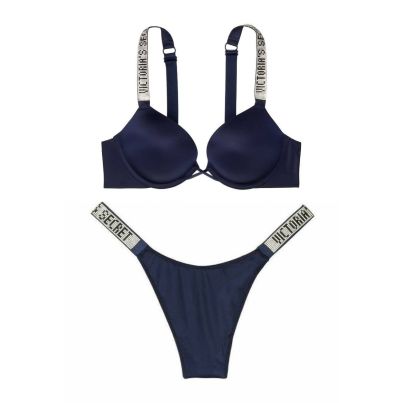 Комплект Shine Strap Double Push-Up Bra & Shine Brazilian Panty Panty Blue Victoria's Secret