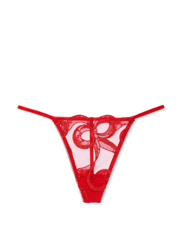 Трусики Tied-with-a-Bow Embroidery V-String Panty Bright Vermillion