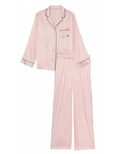 Піжама сатинова Satin Long Pajama Set Pink White Stripe Victoria's Secret