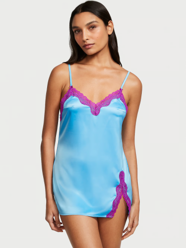 Нічна сорочка Tease Satin Lace Trim Mini Slip Blue Victoria's Secret