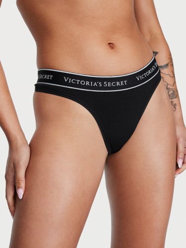 Трусики Victoria's Secret Logo Cotton Thong Panty Black