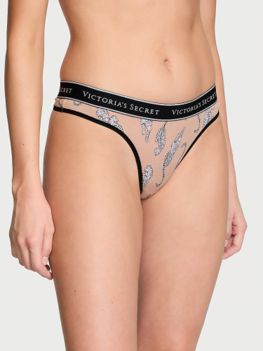 Трусики Victoria's Secret Logo Cotton Thong Panty Leopards