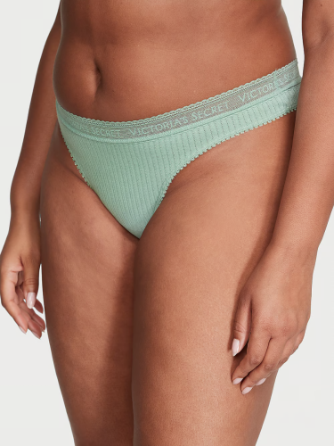 Трусики Logo Cotton Lace-Waist Thong Panty Olive від Victoria's Secret