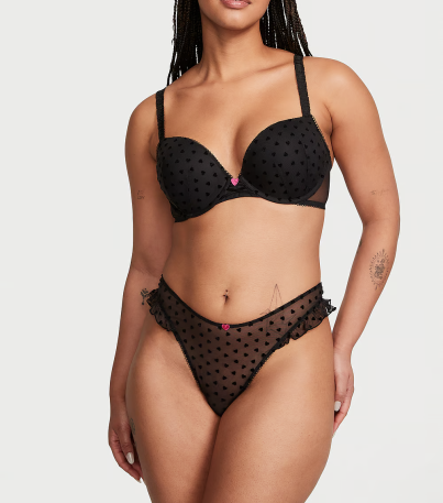 Трусики Tease High-Leg Scoop Thong Panty Black Hearts