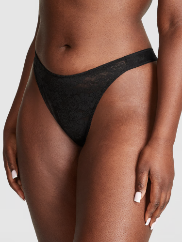 Трусики Victoria's Secret Pink Wink Logo High-Leg Thong Panty Pure Black