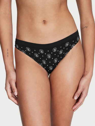 Трусики Victoria's Secret Seamless Thong Panty Black Logo Dots