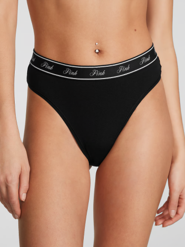 Трусики Victoria's Secret Pink Logo Cotton Thong Panty Black