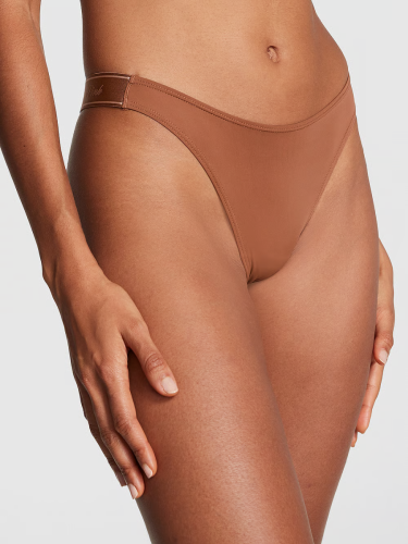 Трусики Victoria's Secret Pink Logo Micro High-Leg Thong Panty Caramel