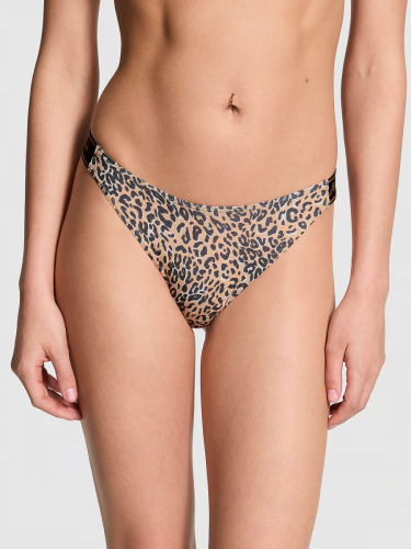 Трусики Victoria's Secret Pink Logo Cotton High-Leg Thong Panty Praline Leopard Print