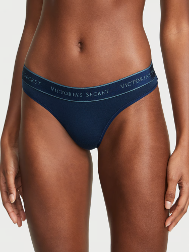 Трусики Victoria's Secret Logo Cotton Thong Panty Blue