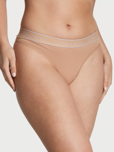 Трусики Victoria's Secret Logo Cotton Thong Panty Pralline