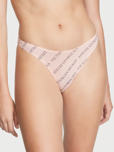 Трусики Stretch Cotton High-Leg Thong Panty Purest Pink Logo Victoria's Secret