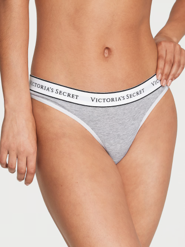 Трусики Victoria's Secret Logo Cotton Thong Panty Grey