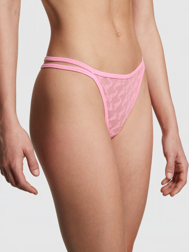 Трусики Logo Mesh Strapy Thong Panty Pink Bubble Victoria's Secret Pink