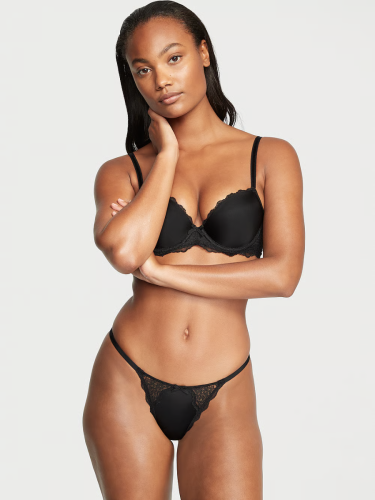 Трусики Dream Angels Lace-Trim V-String Panty Black Victoria's Secret