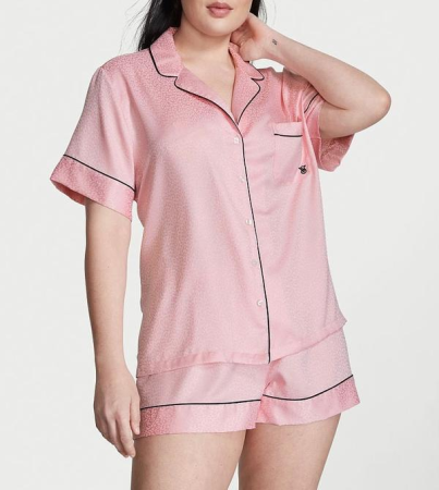 Піжама сатинова Satin Short Pajama Set Pink Leopard Victoria's Secret
