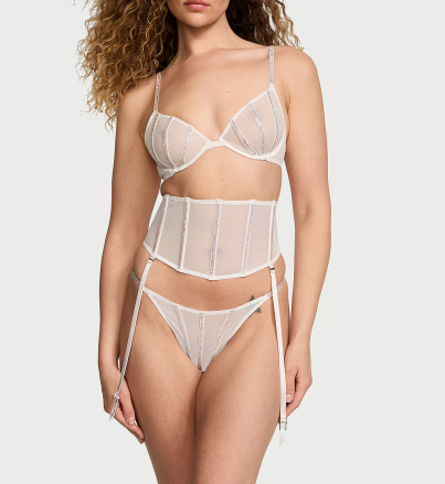 Комплект Sheer Shine Low-Cut Demi Bra & Thong Panty White