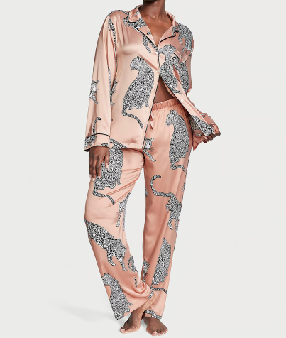 Піжама сатинова Satin Long Pajama Set Evening Blush Leopards Victoria's Secret