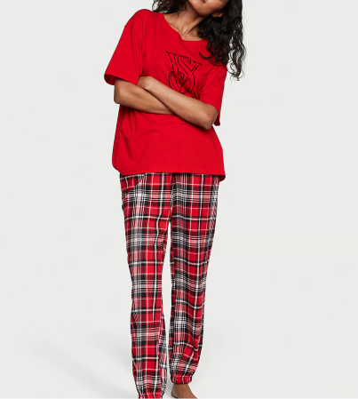 Піжама Flannel Jogger Tee-Jama Set Lipstick Plaid від Victoria's Secret