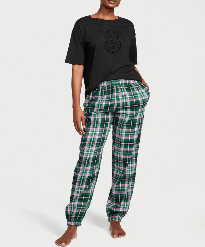 Піжама Flannel Jogger Tee-Jama Set Green Plaid від Victoria's Secret