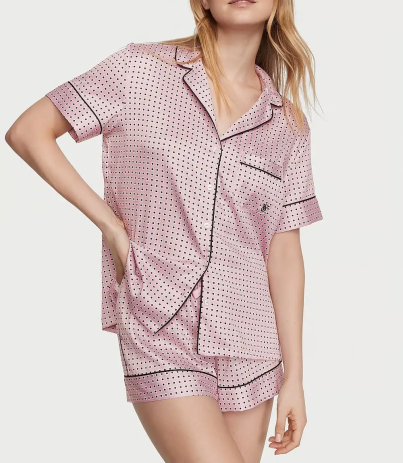 Піжама сатинова Satin Short Pajama Set Chalk Rose Geometric від Victoria's Secret