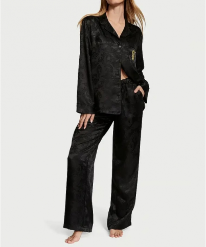 Піжама сатинова Satin Long Pajama Set Black від Victoria's Secret