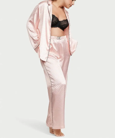 Піжама сатинова Dew Drop Satin Long Pajama Set Pink