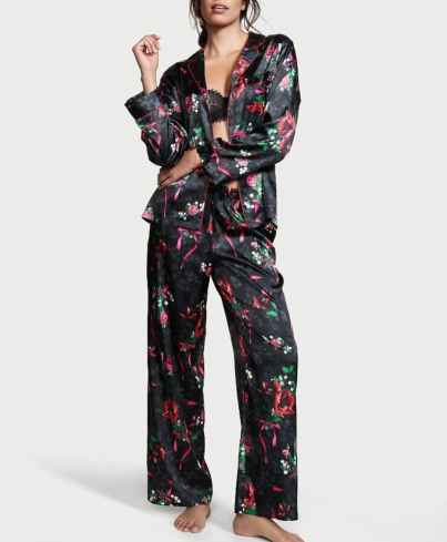 Піжама сатинова Satin Long Pajama Set Floral Print