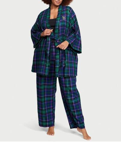 Піжама Flannel 3-Piece Set Deep Blue Plaid Victoria's Secret