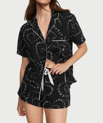 Піжама Flannel Short Pajama Set Black Hearts від Victoria's Secret