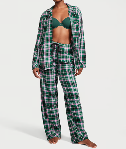 Піжама Flannel Long Pajama Set Green Pop Plaid від Victoria's Secret