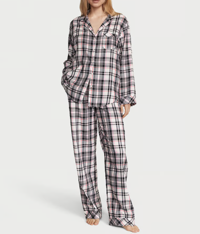 Піжама Flannel Long Pajama Set White/Lipstick Heritage Plaid від Victoria's Secret