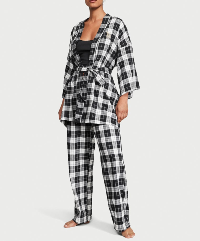 Піжама Flannel 3-Piece Set White & Black Plaid Victoria's Secret