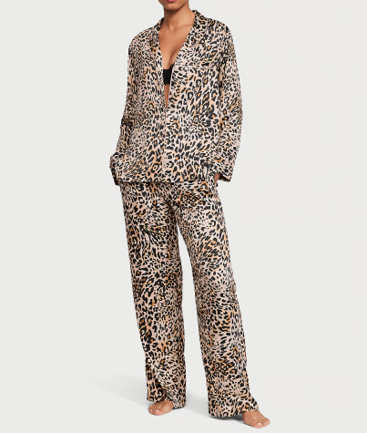 Піжама сатинова Satin Long Pajama Set Wavy Leopard Victoria's Secret