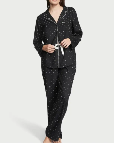 Піжама Flannel Long Pajama Set Black Vs Dot від Victoria's Secret