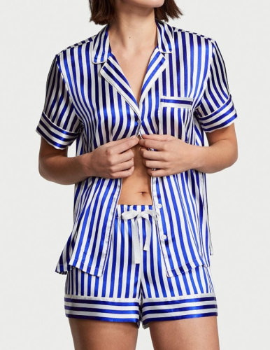 Піжама сатинова Satin Short Pajama Set Blue Stripe Victoria's Secret