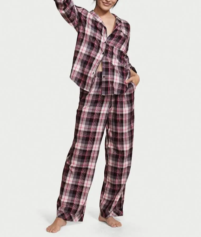 Піжама Flannel Long Pajama Set Black & Pink Plaid