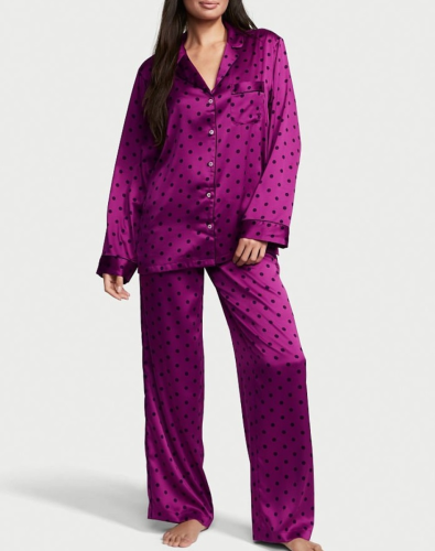 Піжама сатинова Satin Long Pajama Set Raspberry Cooler Dot