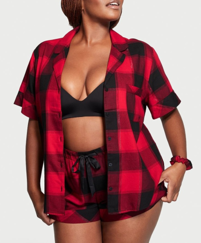 Піжама Flannel Short Pajama Set Lipstick/Black Buffalo від Victoria's Secret