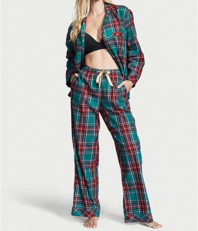 Піжама Flannel Long Pajama Set Evergreen Plaid від Victoria's Secret