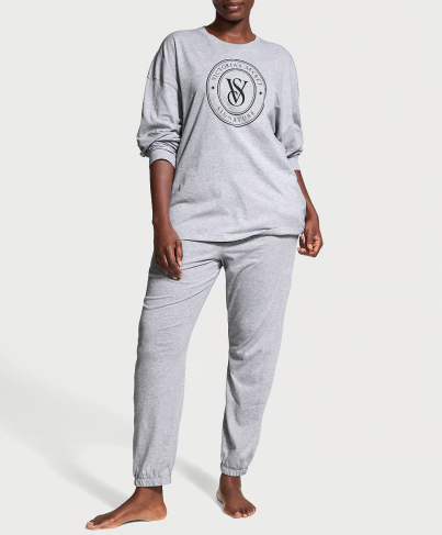 Піжама Cotton Long Pajama Set Medium Heather Grey