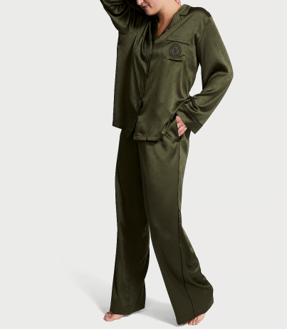 Піжама сатинова Satin Long Pajama Set Casual Olive