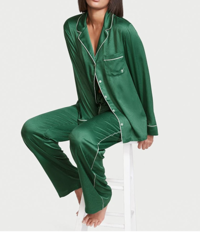 Піжама сатинова Satin Long Pajama Set Grass Palm