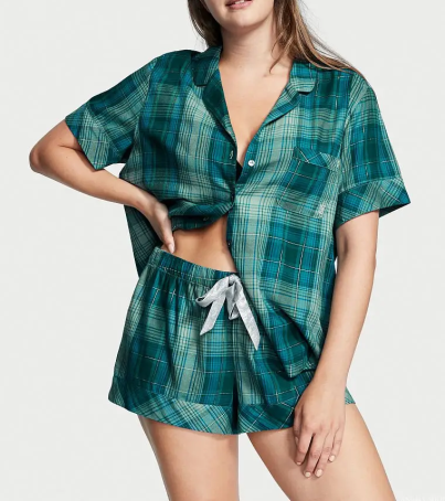 Піжама Flannel Short Pajama Set Sea Salt Green Plaid