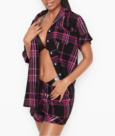 Піжама Flannel Short Pajama Set Black-Fuchsia Plaid